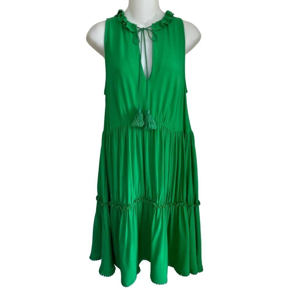 ANTHROPOLOGIE KASIA CHLOE GREEN RUFFLE MINI DRESS SIZE SMALL